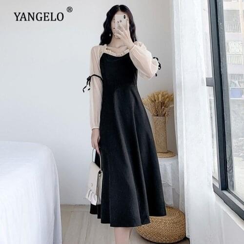 Harajuku Bellflower Skirt Designer Female Autumn Elegant Black Dress for Girls 2021 Japanese Sweet Long Sleeve Princess Dresses