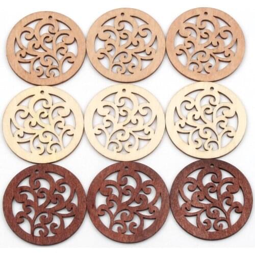 10pcs Round Carved Flower Wooden Home Decoration Painting Wood Scrapbooking Diy Craft Handmade Ornament Accessory 50mm