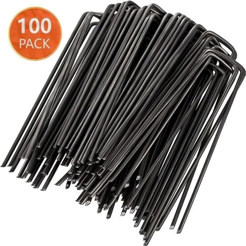 100Pcs/Pack Securing Peg Black Metal U-Shape Garden Staple Netting Stakes Ground Spikes Landscape Cover Pegs Garden Supplies