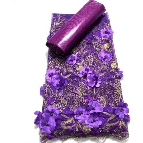 2.5 +2.5 Yards Latest African Lace Fabric 2021 High Quality Embroidered 3d Nigerian France Tulle Bazin Riche for Wedding Dress