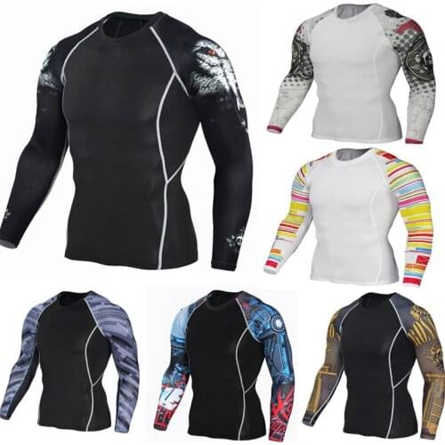 2020Flower Arm Sports Quick-drying Fitness Clothing Mens T-shirt Running Fitness Clothing Stretch Training Compression Clothing