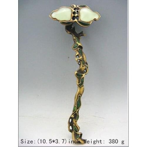 26.7 cm */ Rare Chinese copper inlaid jade carved out of the statue