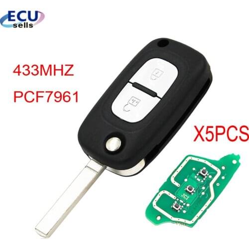 5PCS X 2B Folding Remote Key For Renault Clio 3 Kangoo Master 433MHZ PCF7961 Chip