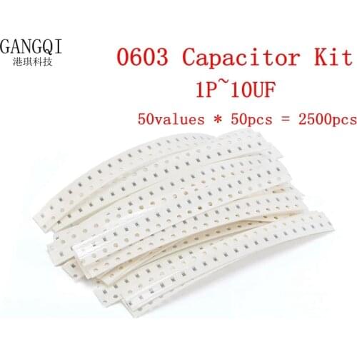 50values*50pcs=2500pcs Chip Ceramic Capacitor Samples kit 0603 SMD Ceramic Capacitor Assorted Kit 1pF~10uF