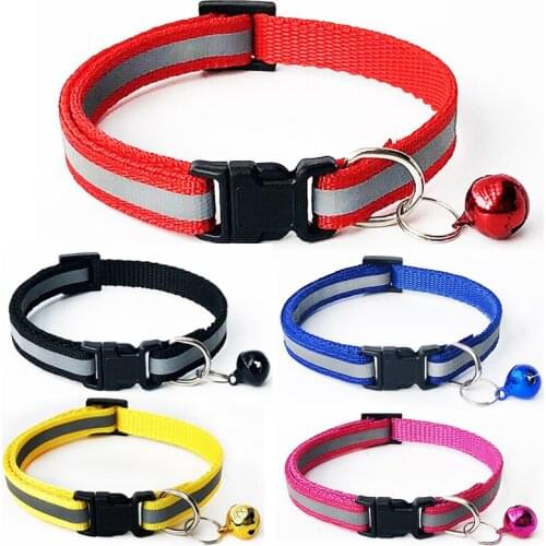 6 Colors 1.0cm Dog Cat Pet Collar Reflective Style Nylon Small Dog Puppy Cat Necklace Collar with Bells