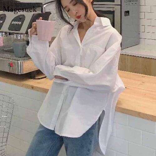 Vintage Loose Turn-down Collar Women Blouses Autumn 2020 White Women Shirt Female Tops Long Sleeve Casual Chemisier Femme 11456