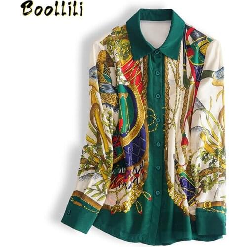 Boollili Real Silk Shirt Womens Tops and Blouses Korean Vintage Blouse Women Spring Autumn Print Blusas Mujer De Moda 2020