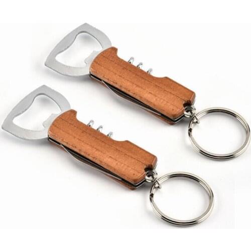 Unisex Durable Stainless Steel Keychain Corrosion-Resistant Anti Wear Keyring Red Wine Bottle Opener LX8227