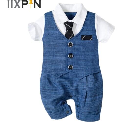 Baby Boy Handsome Rompers Little Gentleman Newborn One-piece Toddlers Clothing Button Jumpsuit Babys Romper Boys Party Dressy