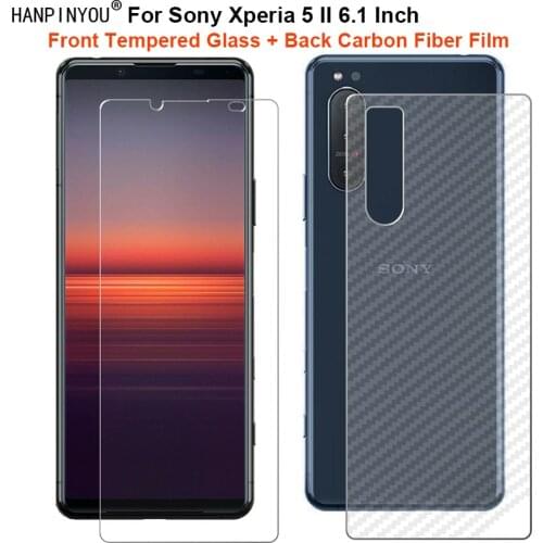 For Sony Xperia 5 II 6.1" 1 Set = Soft Back Carbon Fiber Film + Ultra Thin Clear Premium Tempered Glass Front Screen Protector