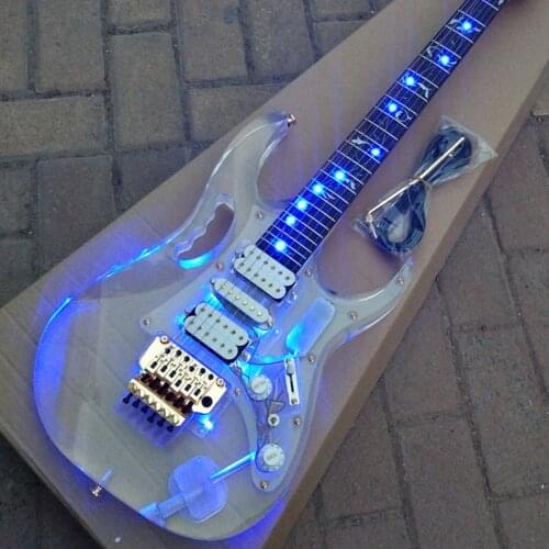 Double Wave Electric Guitar,Organic Glass/Acrylic Body&Rosewood Fingerboard With LED Light Gold Hardware BJ-414