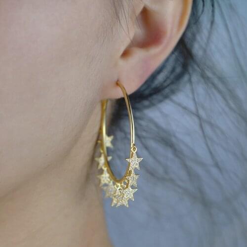 Europe Big Exaggeration Fashion Oversize Various Stars Tassel Geometric Circle Open Hoop Earring For Women Bijoux Brinco Jewelry