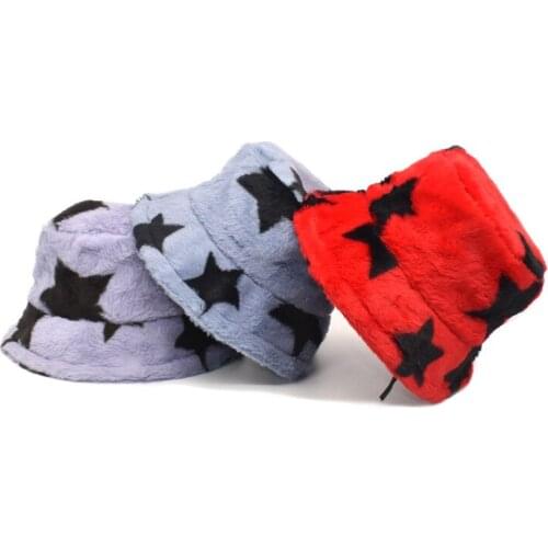 Кепка женская new winter basin hat five-pointed star rabbit fur trend female thickened fisherman hat winter bucket hat