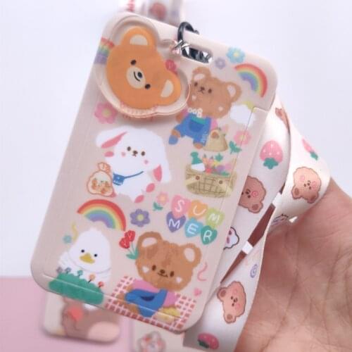 Cartoon cute bus meal card access control subway student campus keychain card holder with rope kindergarten pickup card