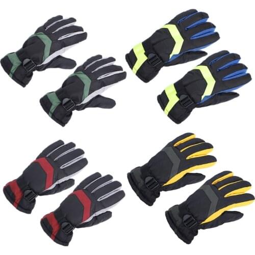 Men Winter Waterproof Snowboard Gloves Contrast Color Thick Plush Lined Thermal Warm Outdoor Cycling Skiing Mittens