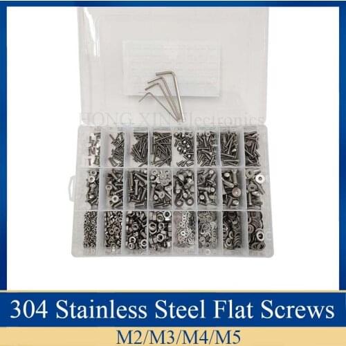 1120pcs/Set Hexagonal Screws Kit with Box 304 Stainless Steel Fastener Hardware Tools M2 M3 M4 M5 Flat Head Socket Nut Bolts