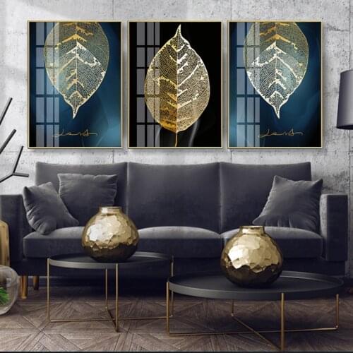 Gold Large Leaf Wall Pictures Abstract Light Luxury Art Prints Modern Dining Living Room Canvas Painting Fashion Posters Decor