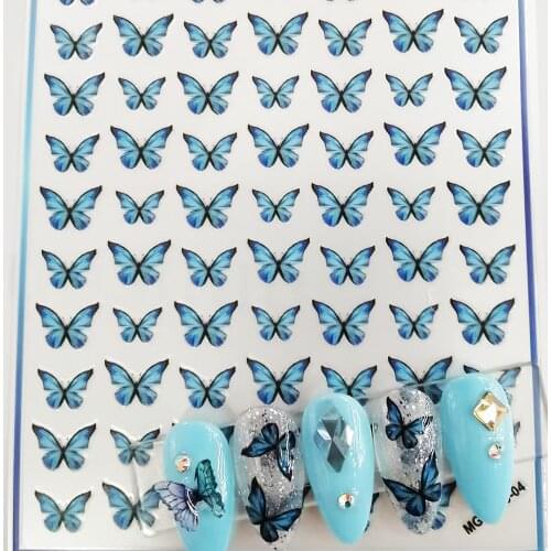 2021 New 3D Nail Art Stickers Bohemia Blue Butterfly Image Nails Stickers for Nails Sticker Decorations Manicure Z0440
