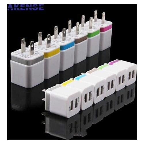 Newest 5V 2.1A Mini Metal Dual Wall Charger USB In EU / US Plug AC Adapter for Samsung S3 S4 S5 S6 S7 HTC Blackberry 100pcs