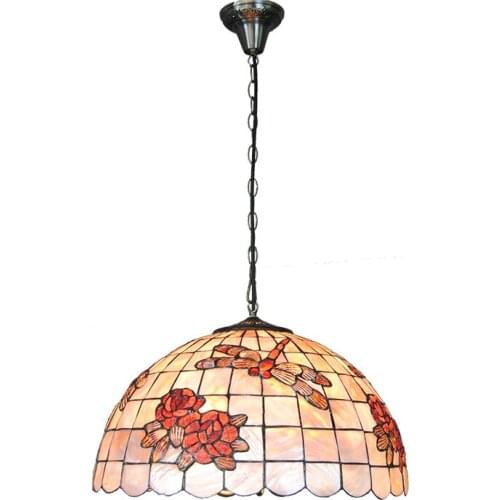 New 18" European Style Roes Dragonfly Pattern Shell Hanging Lights Retro Bedroom Living Room Home Decoration Lamps Fixture PL726