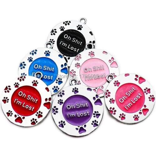 Wholesale 20pcs 3D paw lost dog id tag round two sides Colorful Name Tags Personalized Pet Dog DIY Pendent Collar Accessories