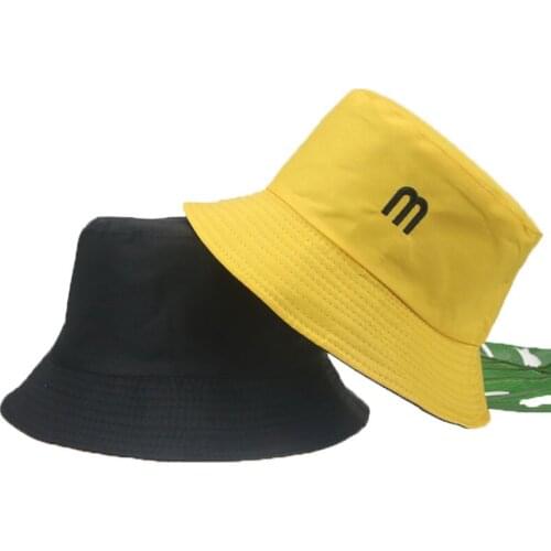 Bucket hat fishermen embriodery m letter summer hat beach casual flat top sun protection bucket hats for men new gorro pescador