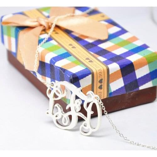 Personalized Monoram Necklace Solid Silver 3 Initial Nameplate Jewelry Custom Gift Colar