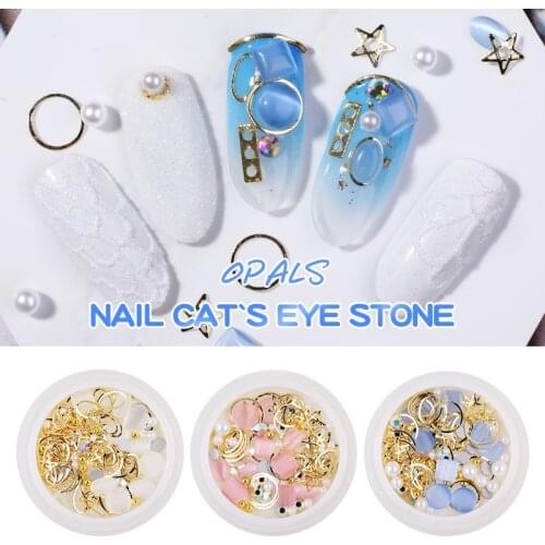 PinPai 3D Cat Eye Opal Stones Mixed Nail Decoration Rhinestones Accessories Clear Crystal Nail Art Decorations Gold Silver Rivet