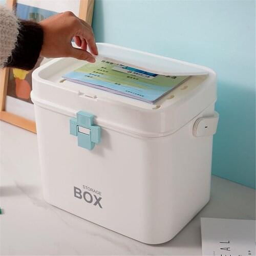 2 Layers Medicine Organizer First Aid Kit Box Holder with Drawer Plastic Large Capatity Storage Box Storage Box Chest Home