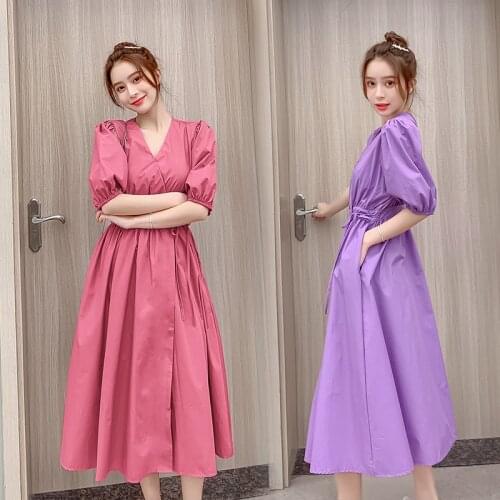 8009# Maternity Dress Nursing Summer V Neck Solid Color Cotton Short Sleeve Loose Stylish Dress for Pregnant Women Mom Dress