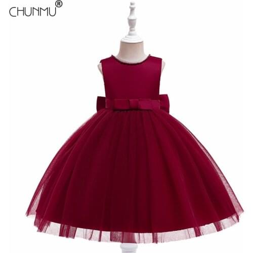 Flower Girl Dress For Girls Lace Tutu Kids Clothing Elegent Bow Girls Dresses for Children Princess Party Custumes