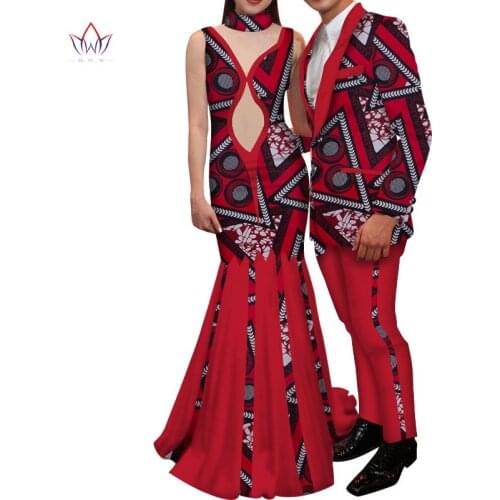 African Print Dresses Dresses for Women Ankara Style Batik Prints Mens Suit & Lady Sexy Dress Couples Clothing WYQ382
