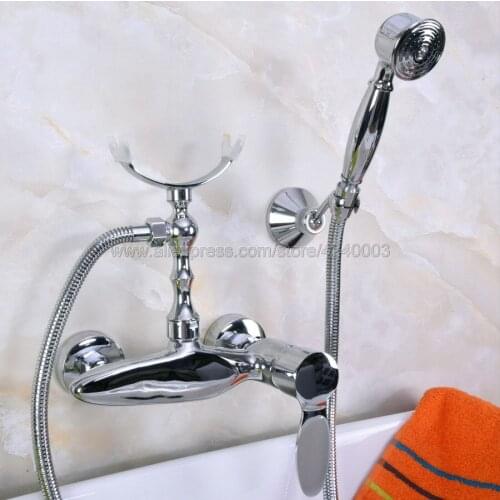 Polished ChromeWall Mount Telephone Bath Shower Faucet Mixer Tap w/ Handheld Spray Shower Kna256