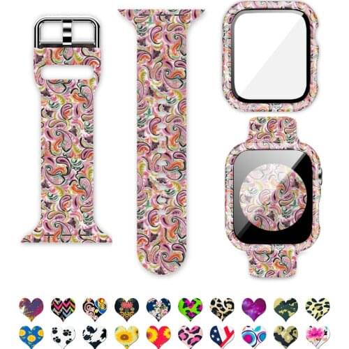 Compatible with Apple Watch Bands 44mm 40mm 42mm 38mm with Screen Protector Case, Pattern Printed Wristbands Straps for iwatch