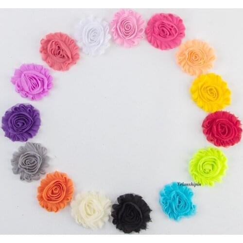 120pcs/lot 2.6" 15colors Hair Chic Shabby Chiffon Flowers Clip For Children Hair Accessories 3D Fabric Flowers For Headbands DIY