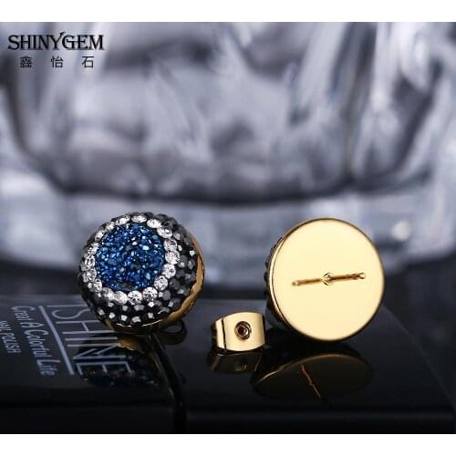 ShinyGem Natural Crystal Druzy Gem Stone Earring & Adjustable Rings Sets Trendy Multicolor Cubic Zirconia Jewelry Sets For Women