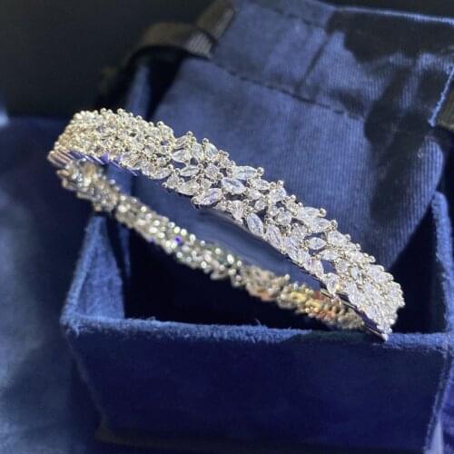 SLJELY Luxury S925 Sterling Silver Shining Festival Spark Triple Bangle Micro Zircon Fashion Bracelet Women Party Brand Jewelry