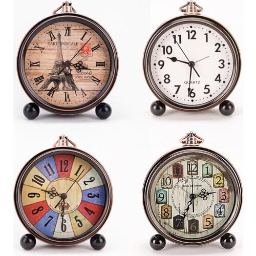 Modern Retro Alarm Clock European Style Round Desktop Office Vintage Glass Lens Decorative Quartz Battery Operated For Home