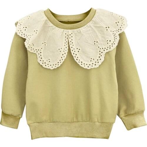 Toddler Shirts New 2019 Autumn Korean Kids Girls Long Sleeve Lace Peter Pan Collar Princess Tops For 2-8Yrs Kids Girls Clothes