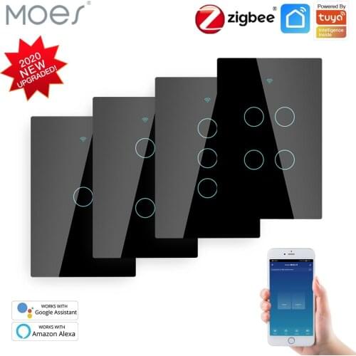 ZigBee Wall Touch Smart Light Switch With Neutral/No Neutral ,No Capacitor Smart Life/Tuya Works with Alexa,Google Hub Required