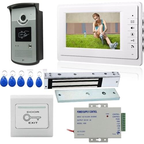 7 Inch Video Door Phone Intercom System with 1 Monitor + 1 Rainproof Doorbell Night Vision HD RIFD Camera