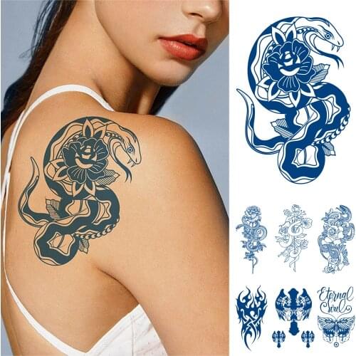 Japanese Semi Permanent Long Lasting Fake Tattoo with Snake Flower Body Art Arm Fake Tatoo Women Men