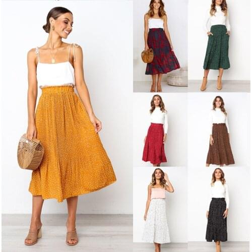 Spring Summer Polka Dot Print Elastic High Waist Pleated Maxi Skirt Female Casual Chiffon Fashion New Women Bohemian Long Skirts