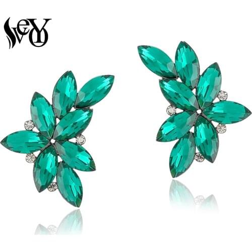 VEYO Trendy Leaf shape Stud Crystal Earrings for Women Geometric symmetry Fashion Jewelry Gift New