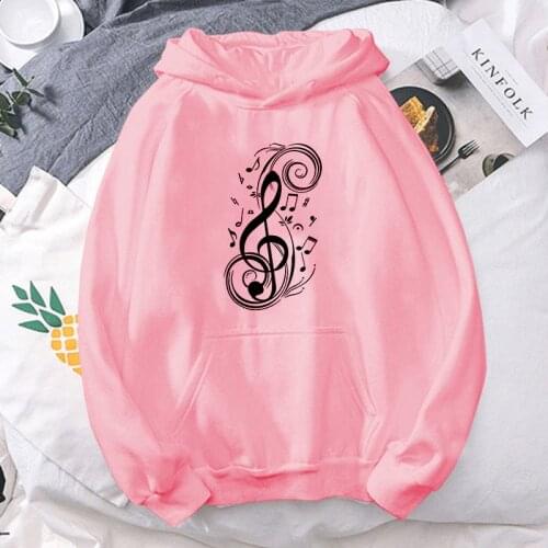 Women Music Note Hoodies Autumn Casual Hooded Pullovers Tops Clothing Fashion Harajuku Oversized Streetwear Sweatshirts Female