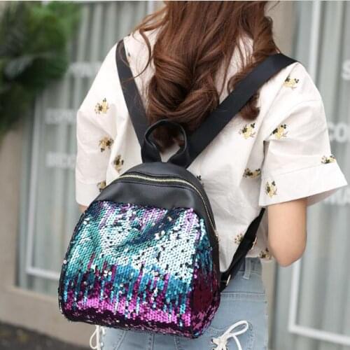 Women Backpack School Bags For Teenage Girls Pu Small Backpacks Female Travel Rucksack Sequins School Backpacks
