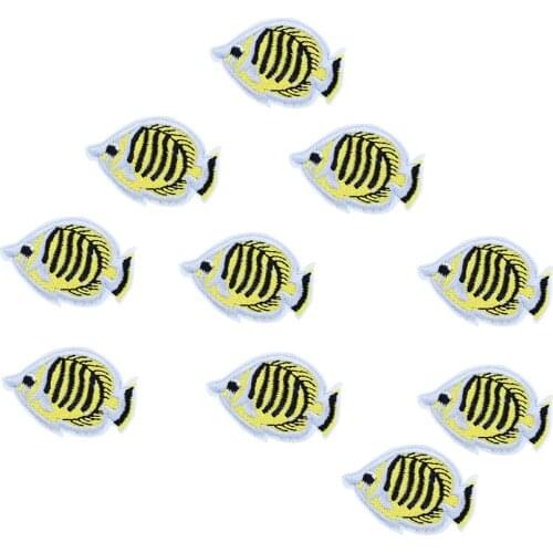 10pcs yellow fish embroidered patches for clothing iron on patches for clothes badges clothes iron-on patches for jeans