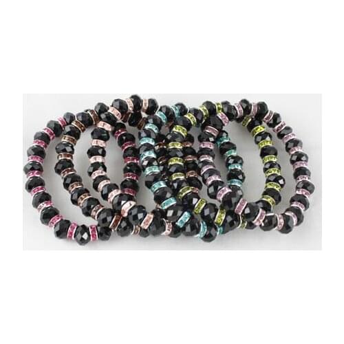 18PCS Mixed Rhinestone Rondelle Black Crystal Bracelet #20313-20318
