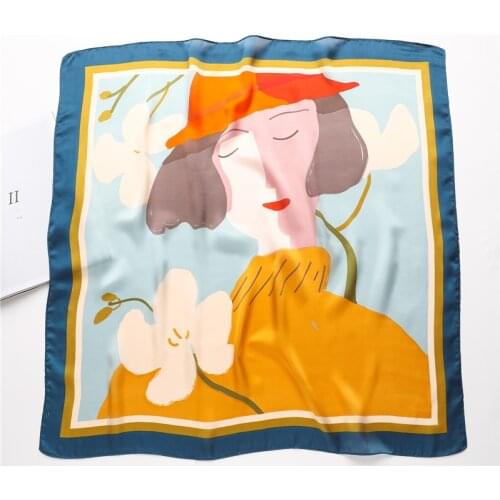 2021 Silk Scarf Women Girls Hair Band Bag Kerchief Headscarves Shawl Wrap Female 70*70cam Print Beautiful Summer Foularf Hijab
