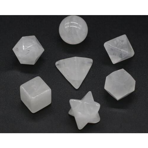 7pcs Natural Stone White Jades Platonic Solids Cube Dodecahedron Crystal for Trendy Energy Home Decoration Stone